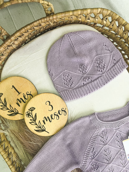 Conjunto de malha 3 peças bebé lavanda
