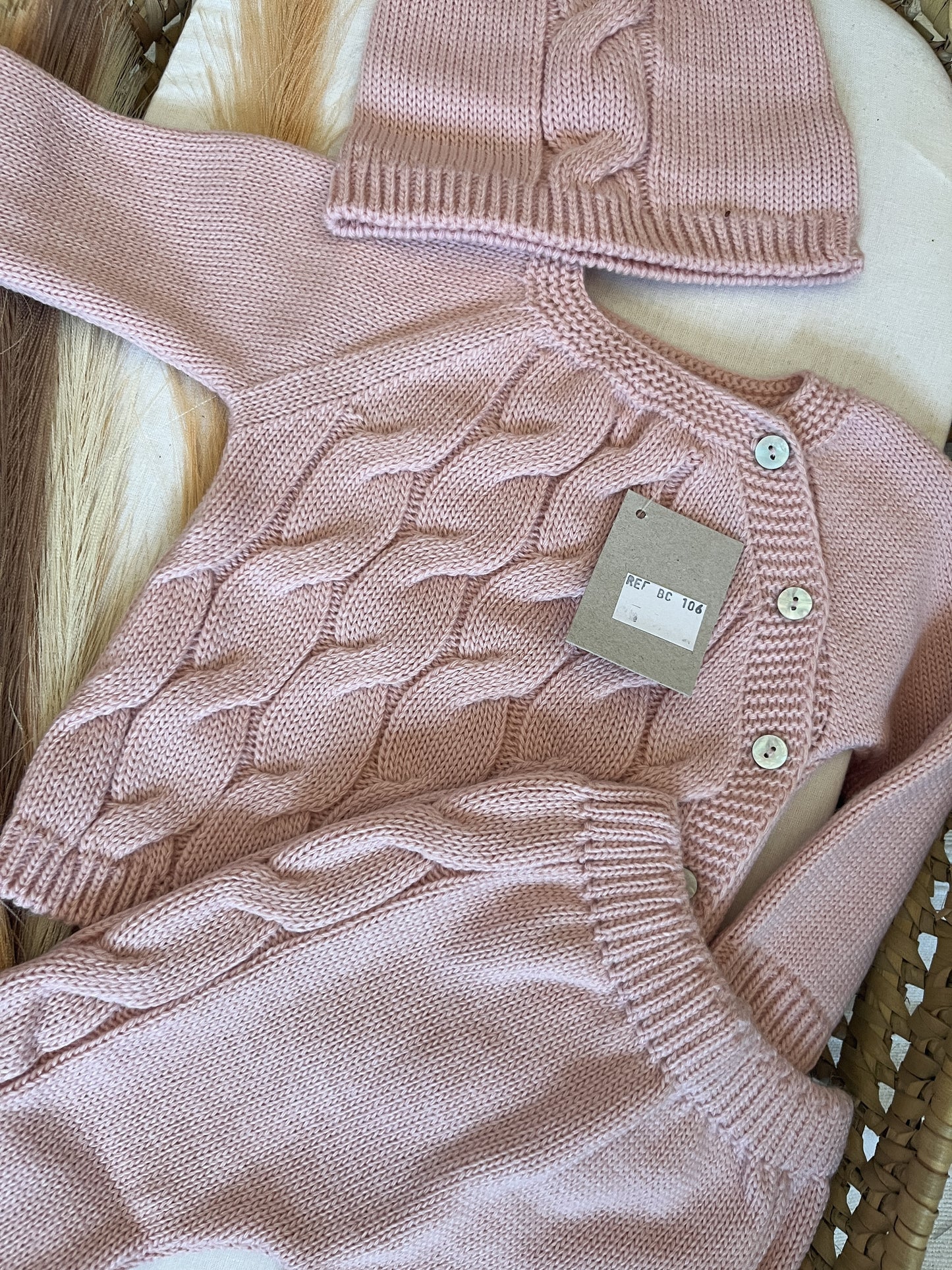 Conjunto de malha 4 peças bebé rosa