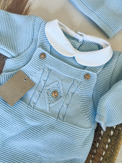 Conjunto de malha 3 peças bebé azul