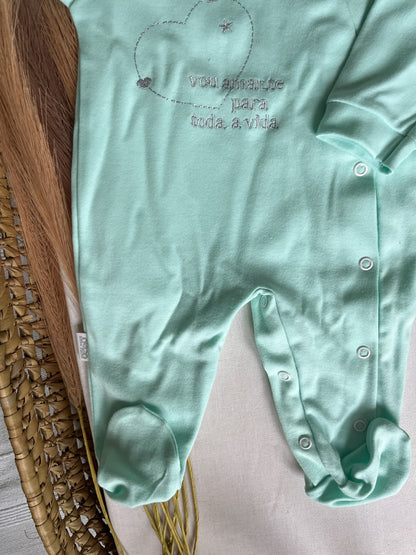 Babygrow de algodão bebé verde “vou amar-te a vida toda”