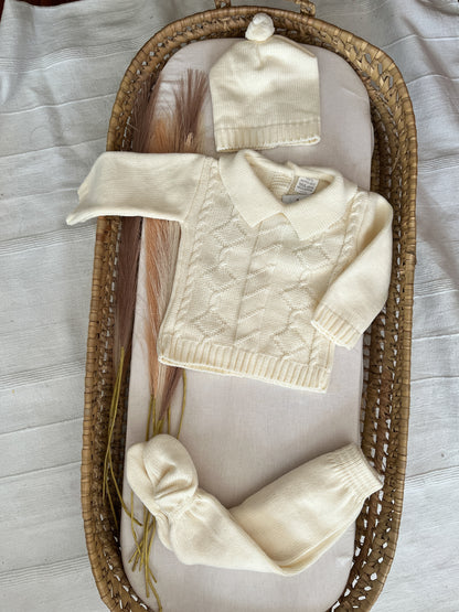 Conjunto de malha 3 peças bebé branco pérola