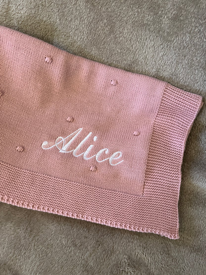Manta de malha rosa velho para bebé personalizável com nome