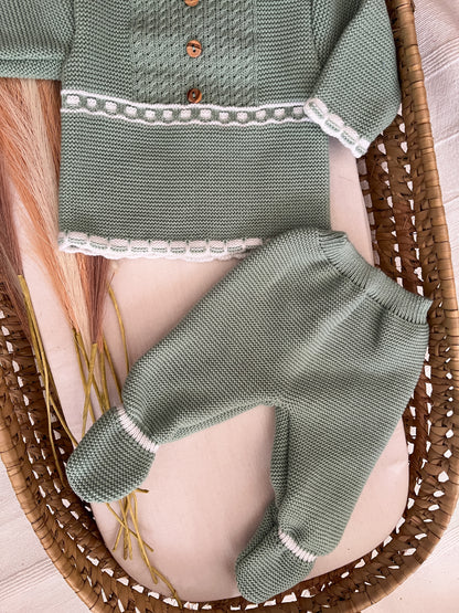 Conjunto de malha 3 peças bebé verde