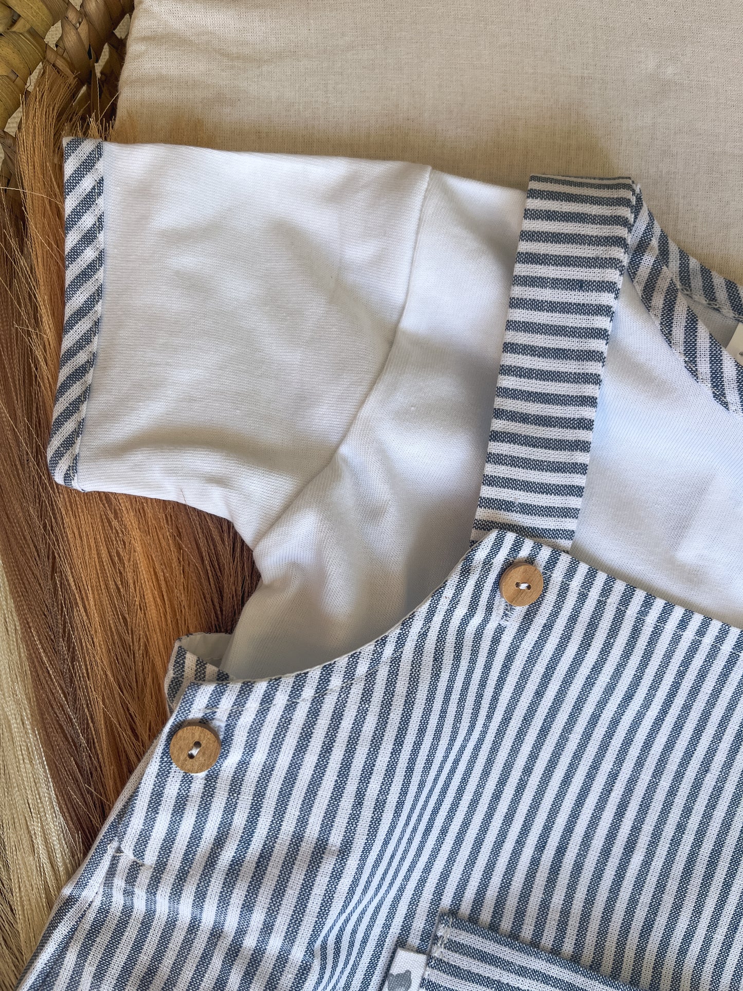 Conjunto de jardineira com blusa bebé menino azul marinho