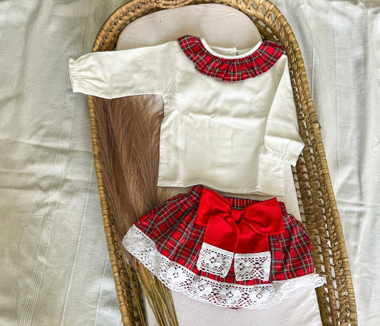 Conjunto de camisa e tapa fralda bebé menina vermelho Natal
