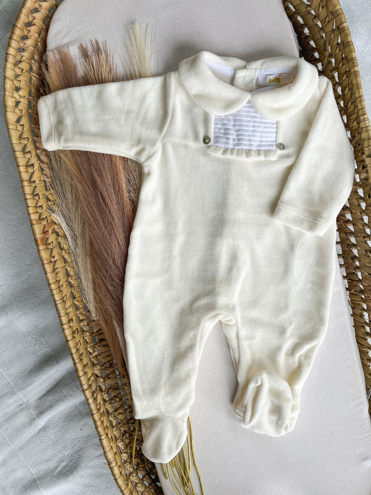 Babygrow de veludo bebé pérola personalizável com nome