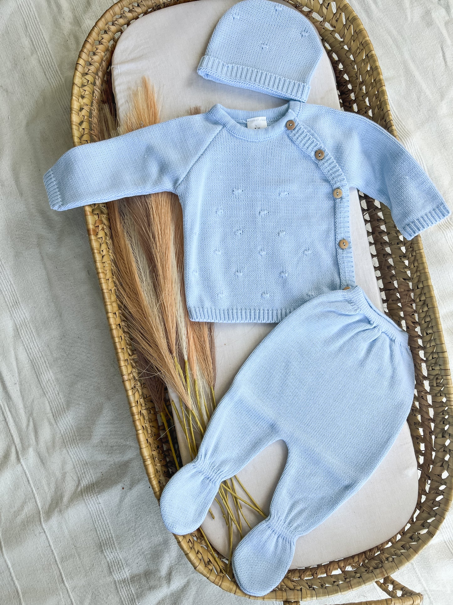 Conjunto de malha 3 peças bebé azul