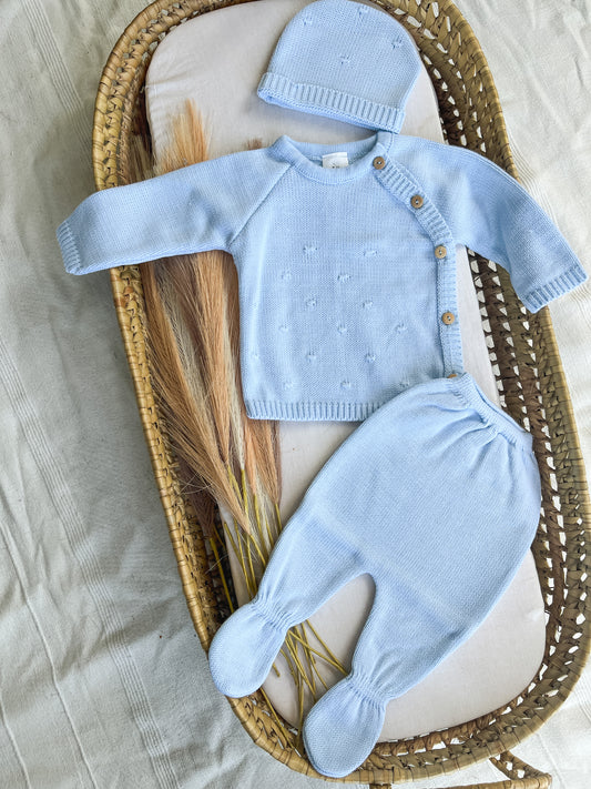 Conjunto de malha 3 peças bebé azul