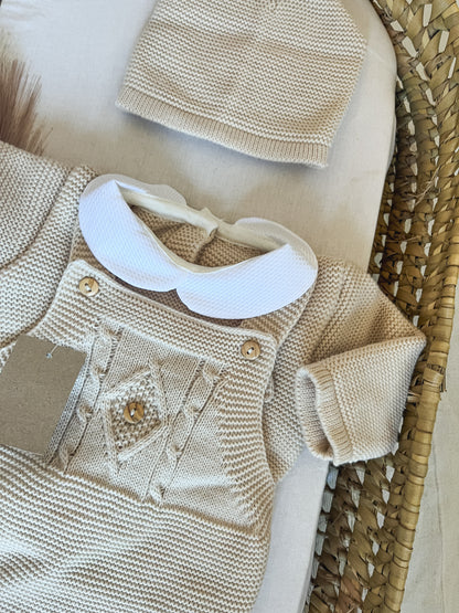 Conjunto de malha 3 peças bebé bege