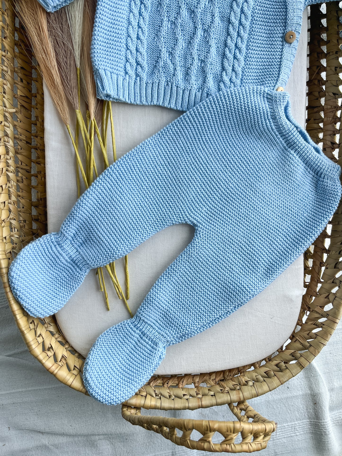 Conjunto de malha bebé 3 peças azul