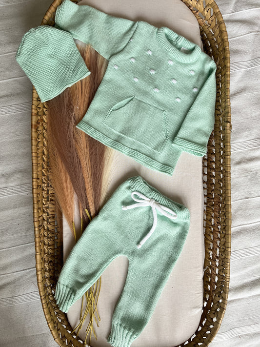 Conjunto de malha bebé 3 peças verde