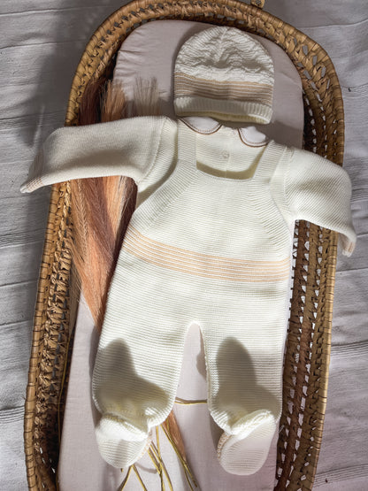 Conjunto de malha 3 peças bebé branco pérola