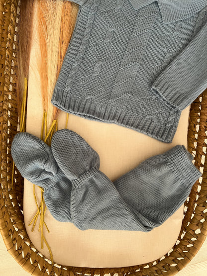 Conjunto de malha 3 peças bebé azul