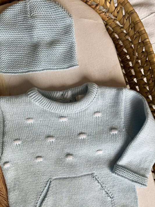 Conjunto de malha bebé 3 peças azul