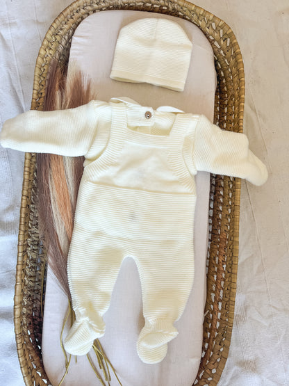 Conjunto de malha 3 peças bebé branco pérola
