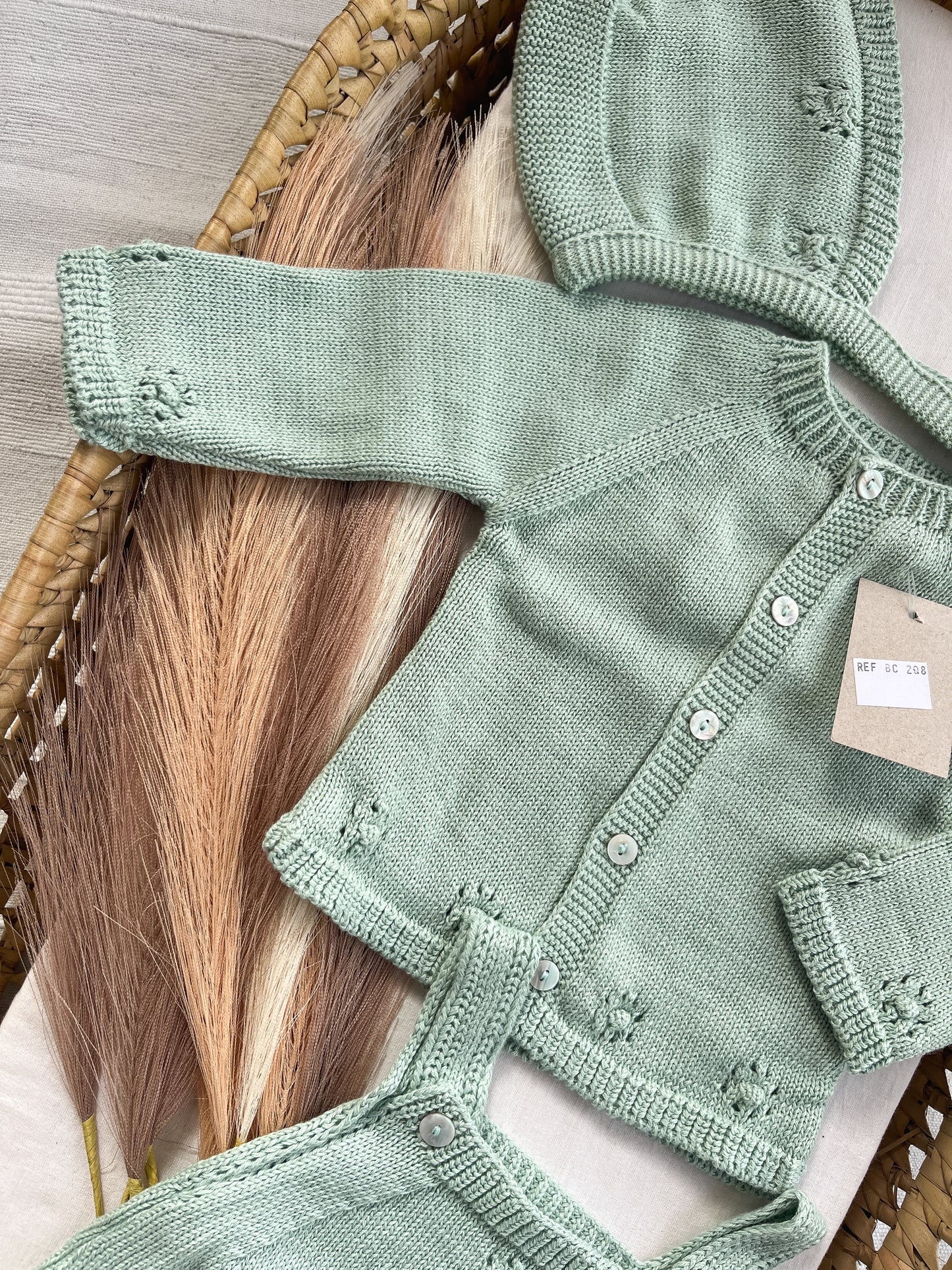 Conjunto de malha bebé 3 peças verde