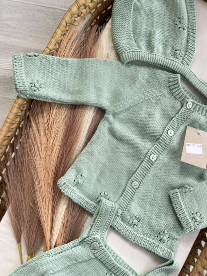 Conjunto de malha bebé 3 peças verde