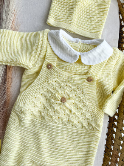 Conjunto de malha bebé 3 peças amarelo