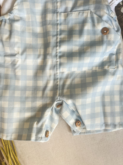 Conjunto de jardineira com blusa bebé menino azul
