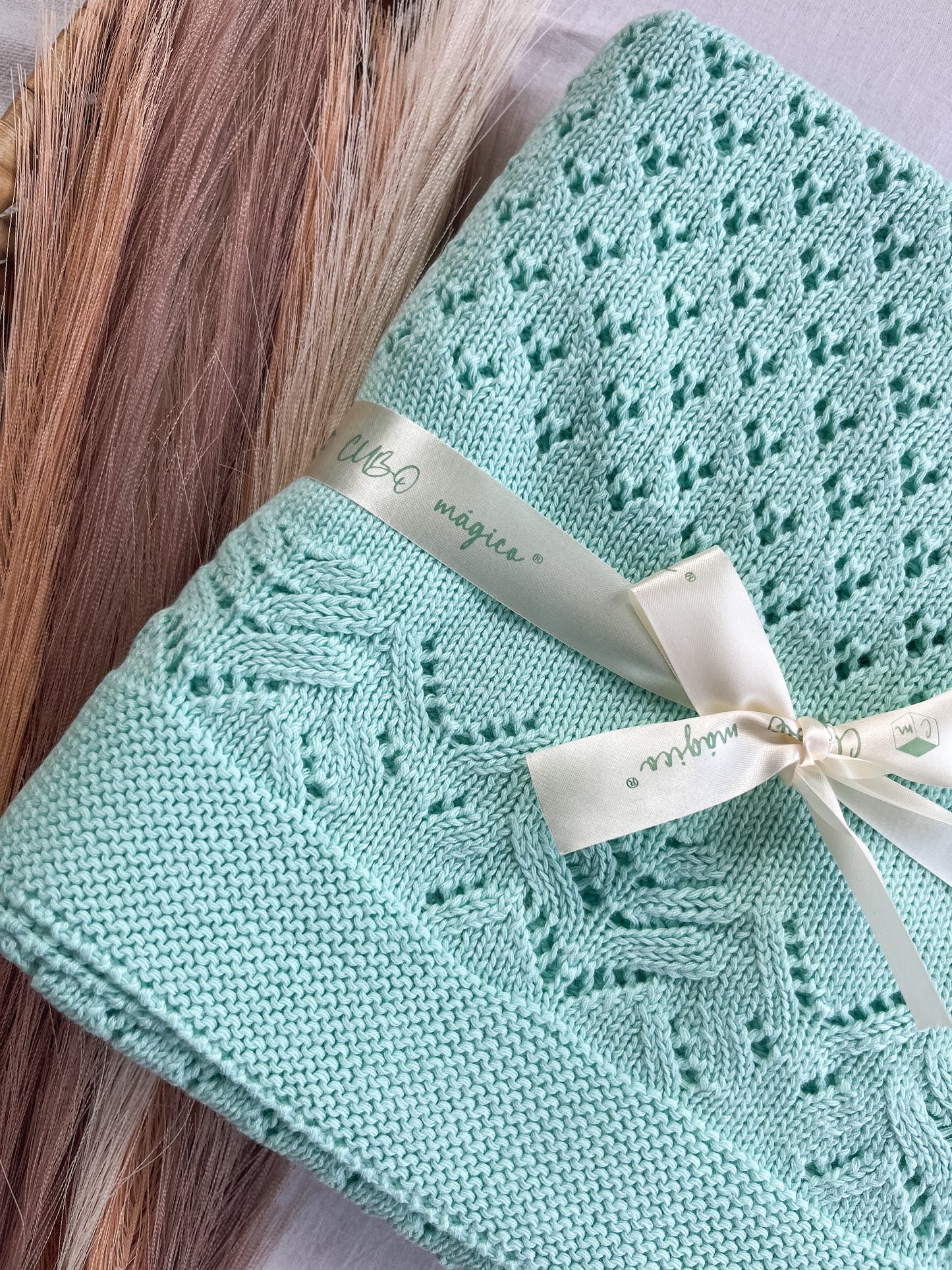 Manta de malha verde para bebé personalizável com nome