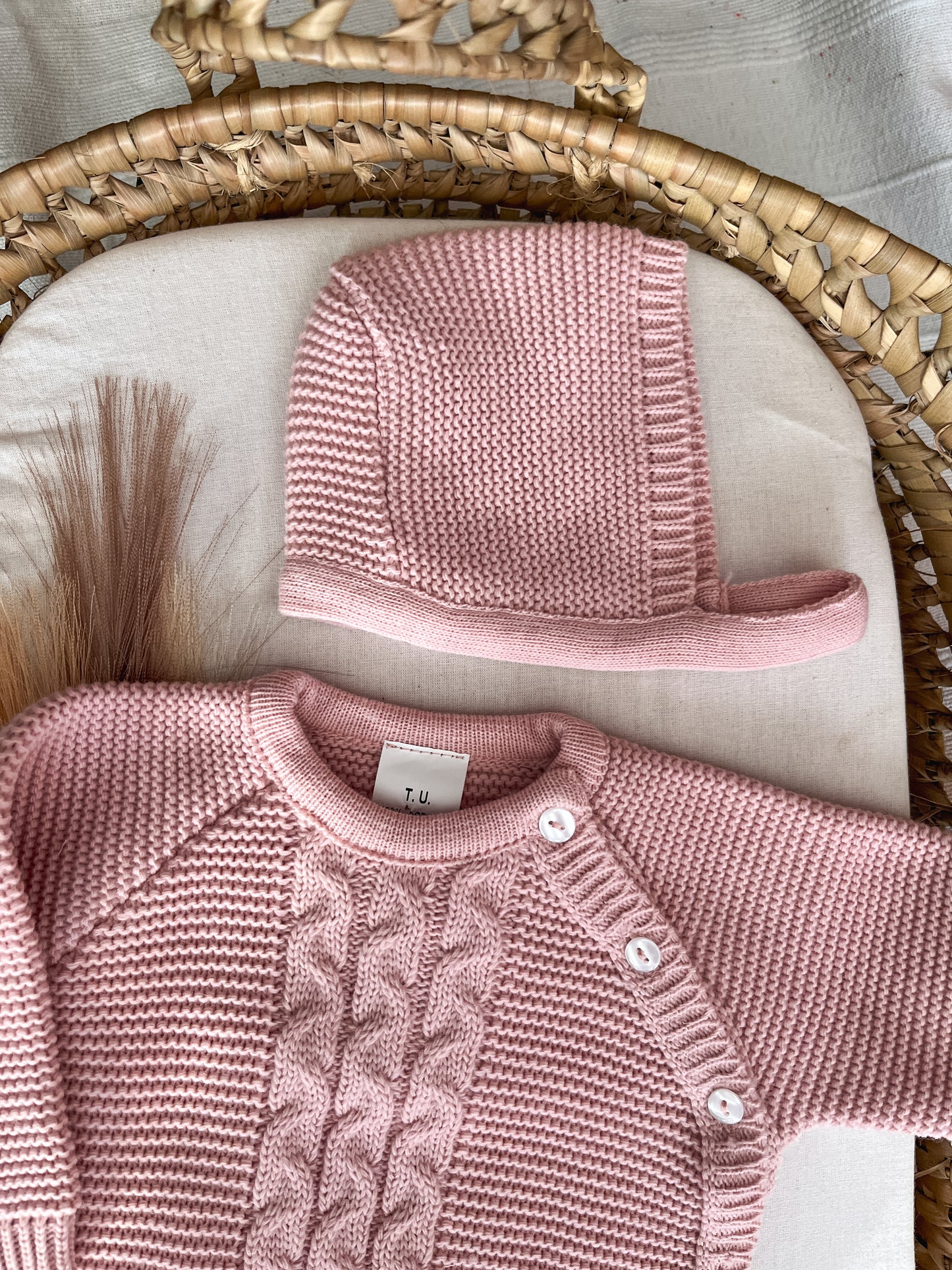 Conjunto de malha 3 peças bebé rosa
