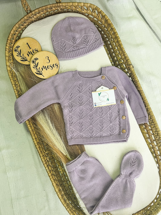 Conjunto de malha 3 peças bebé lavanda
