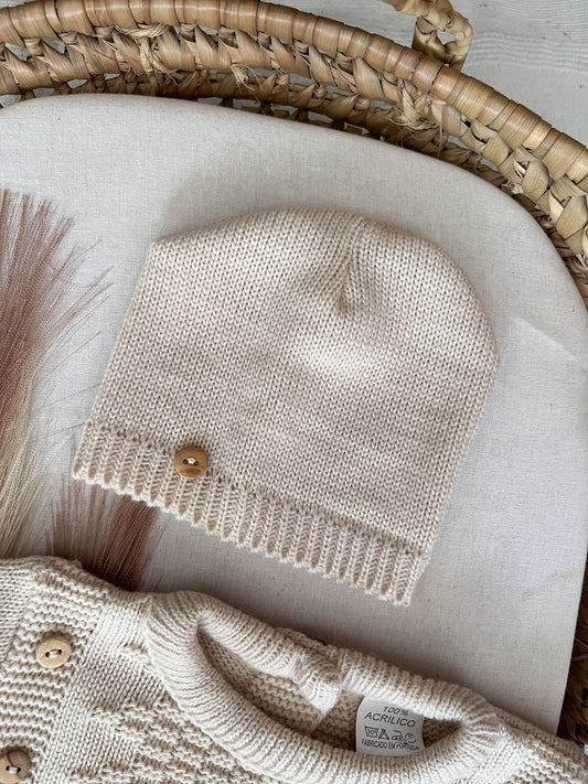 Conjunto de malha 3 peças bebé bege