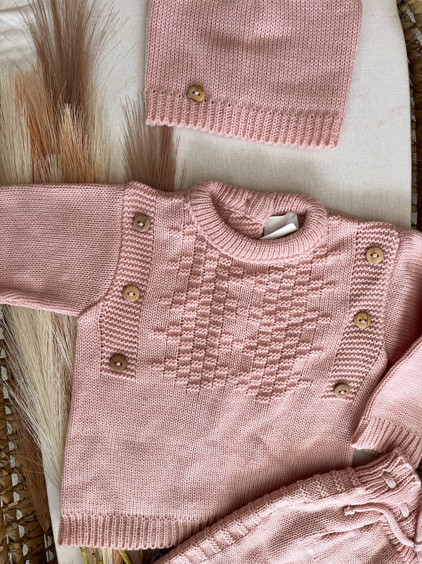 Conjunto de malha 3 peças bebé rosa