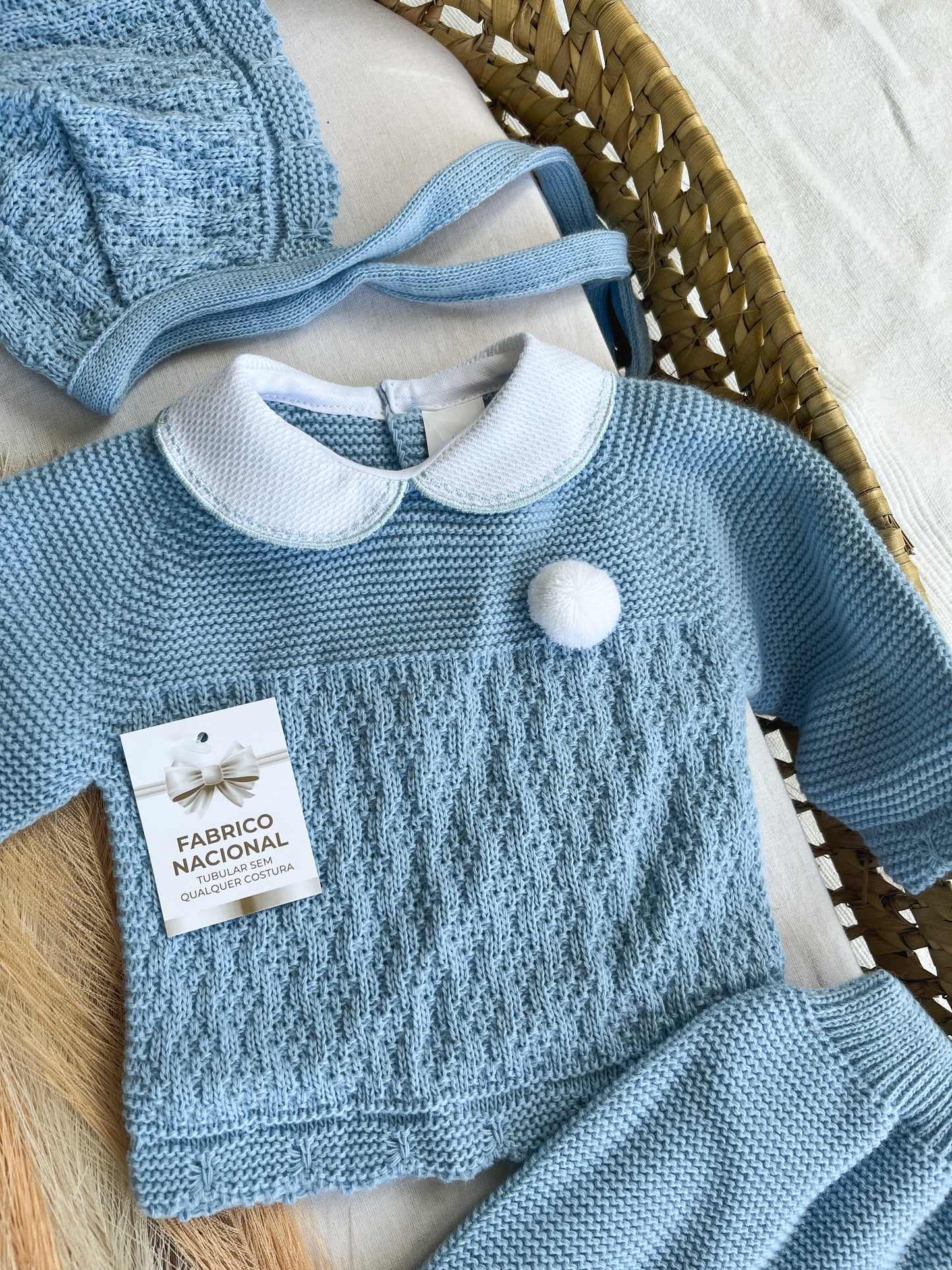 Conjunto de malha 3 peças bebé azul