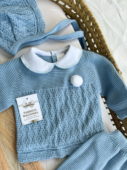 Conjunto de malha 3 peças bebé azul