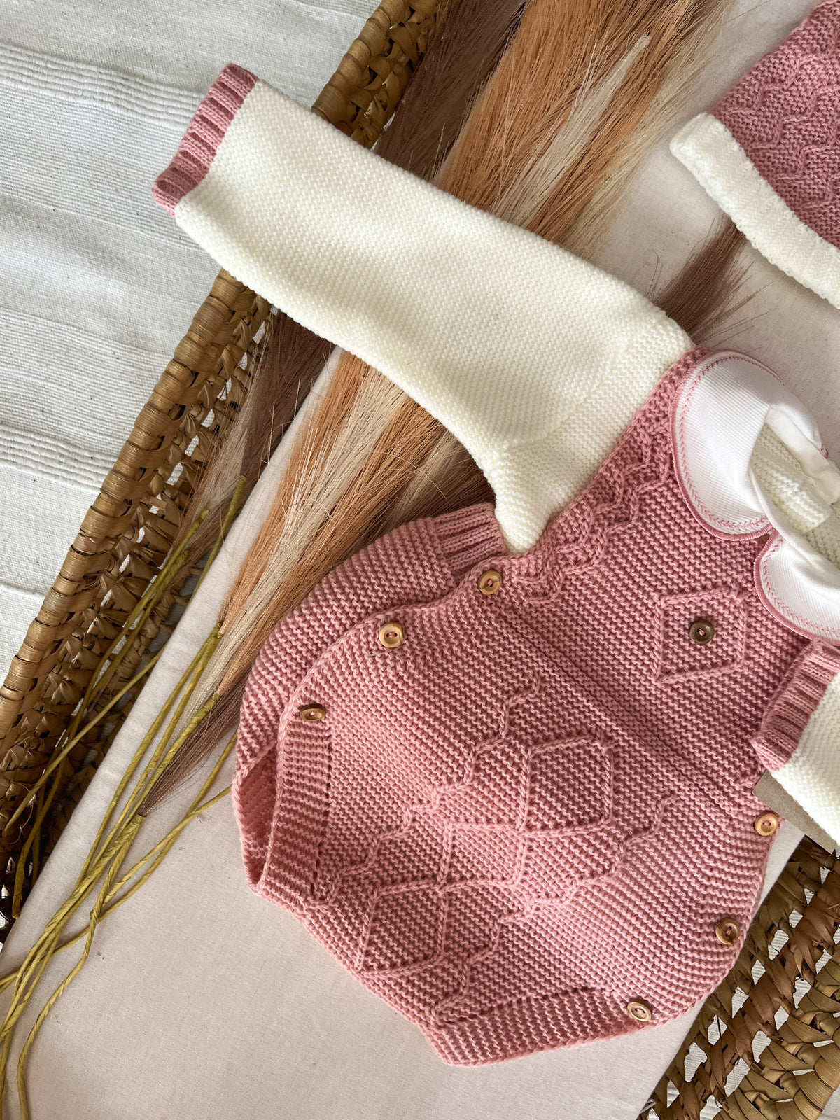 Conjunto de malha 3 peças bebé rosa