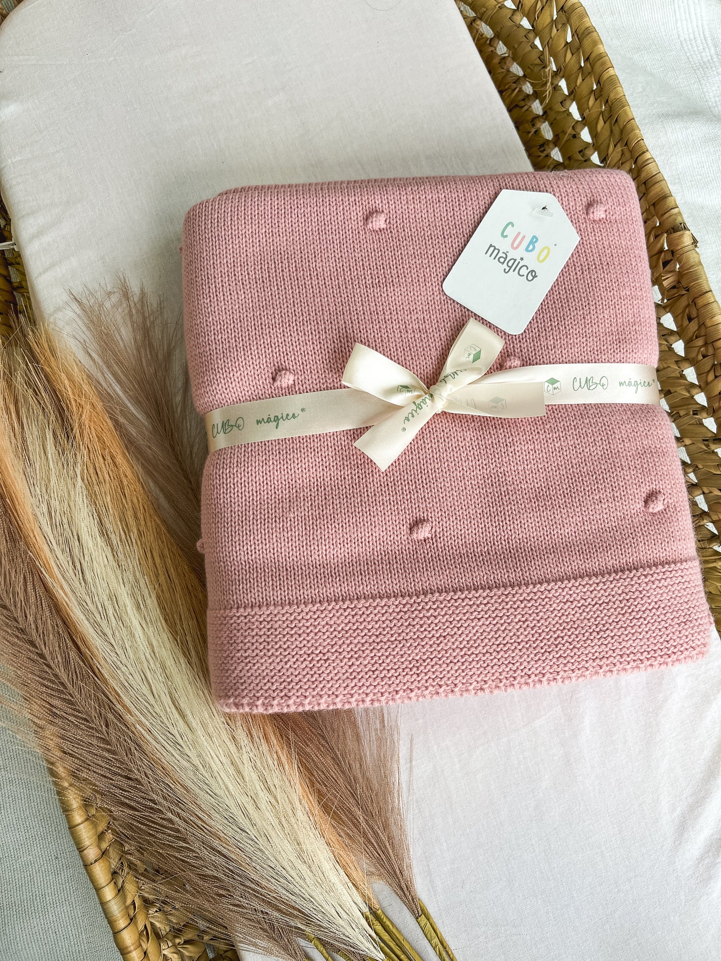 Manta de malha rosa velho para bebé personalizável com nome