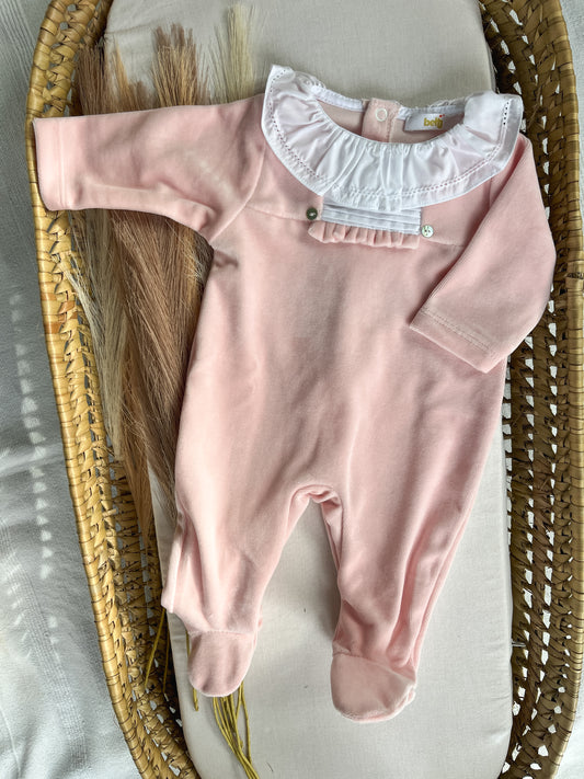 Babygrow de veludo bebé rosa velho personalizável com nome