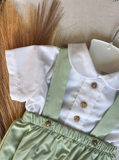 Conjunto de fofo/jardineira com blusa bebé menino verde