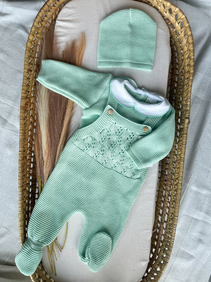 Conjunto de malha bebé 3 peças verde água