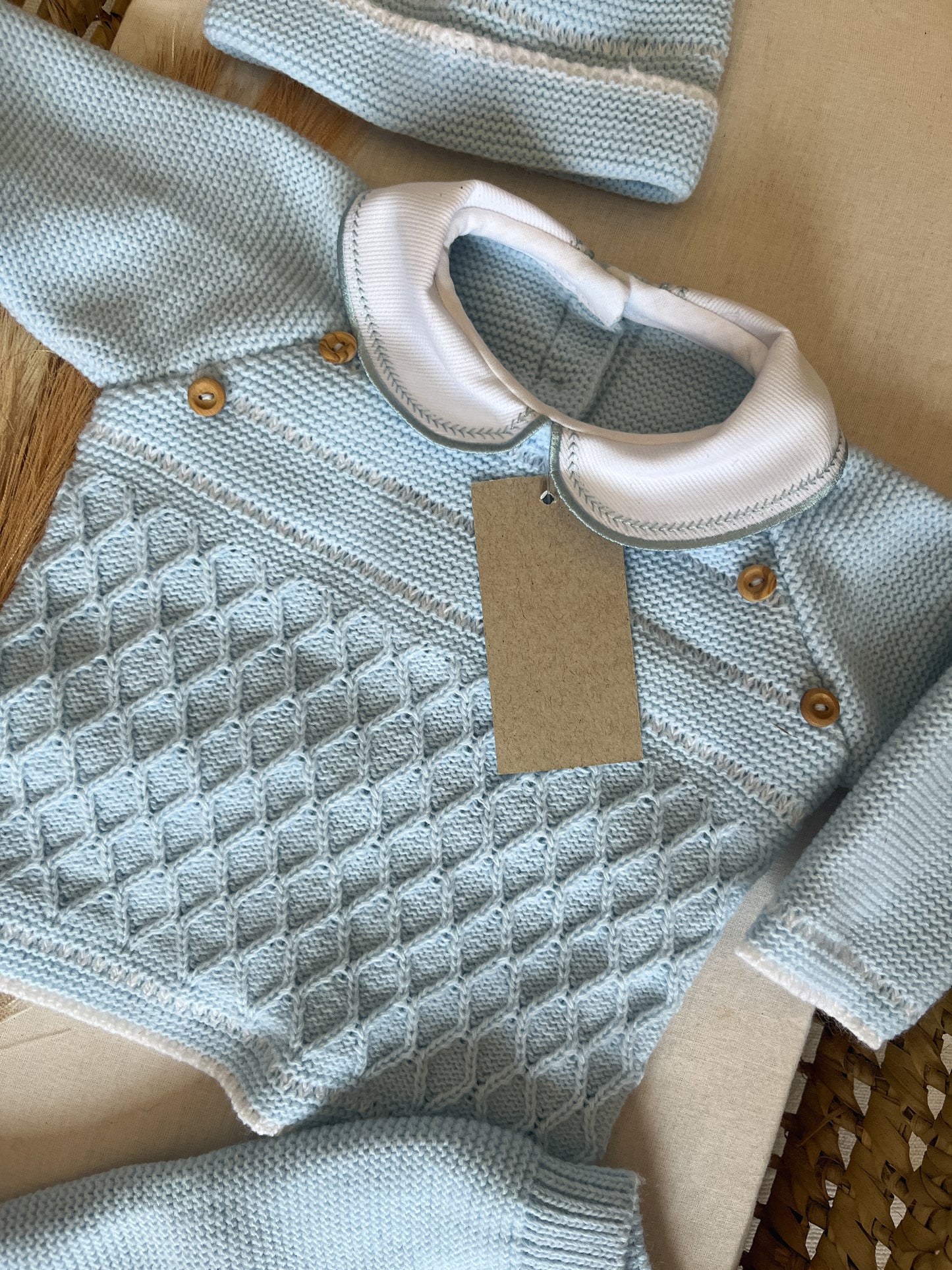 Conjunto de malha 3 peças bebé azul