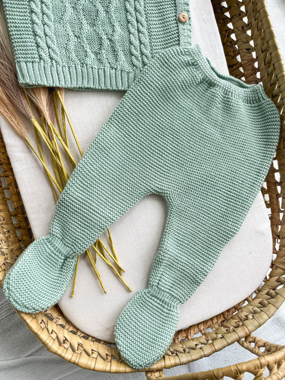 Conjunto de malha bebé 3 peças verde
