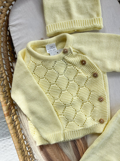 Conjunto de malha bebé 3 peças amarelo