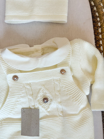 Conjunto de malha 3 peças bebé branco pérola