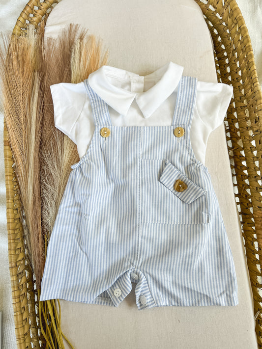 Conjunto de jardineira com blusa bebé menino azul