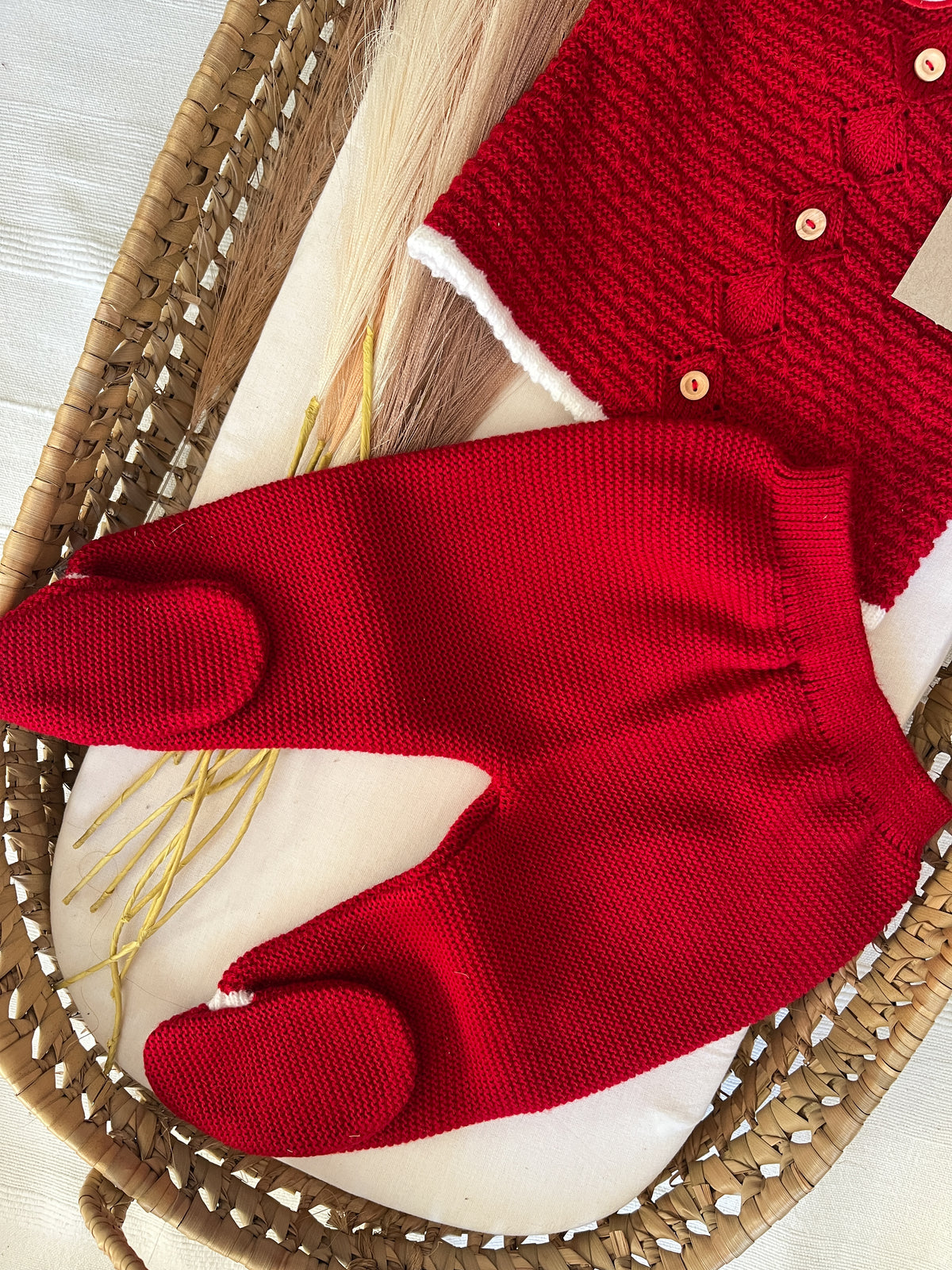 Conjunto de malha 3 peças bebé vermelho
