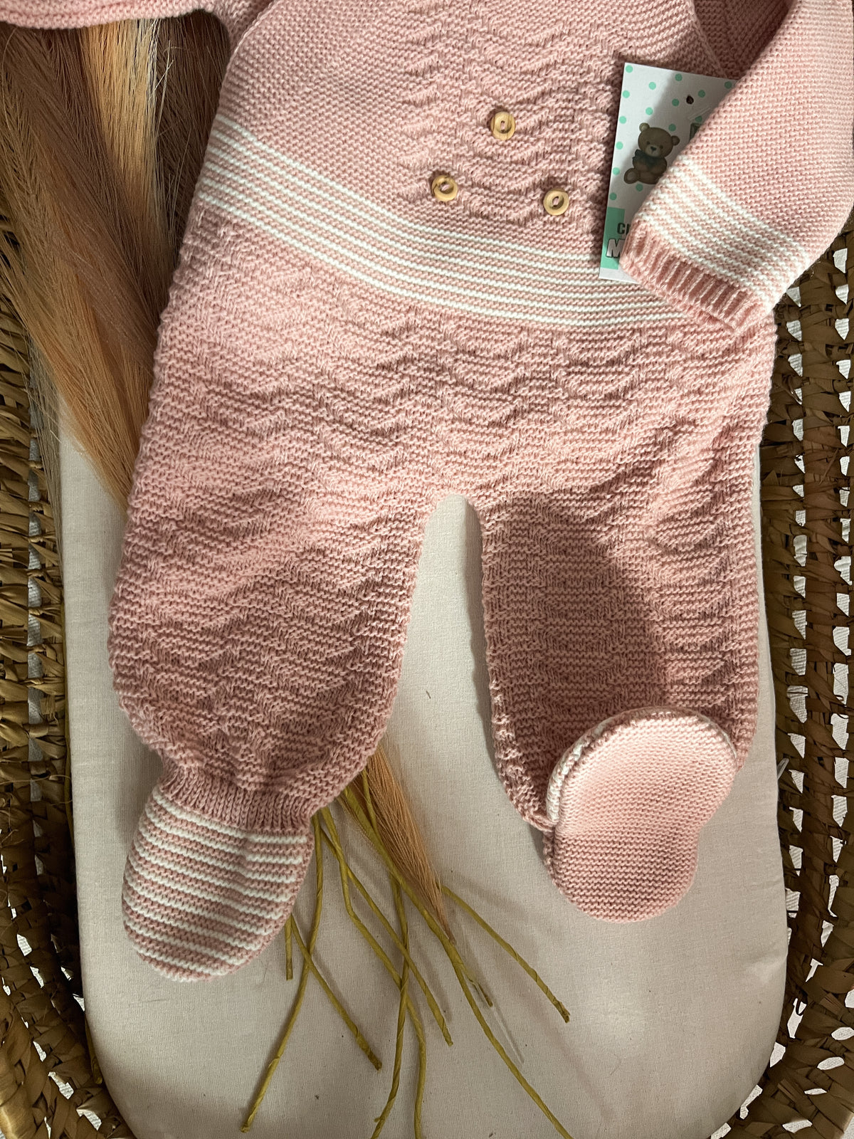 Conjunto de malha 3 peças bebé rosa