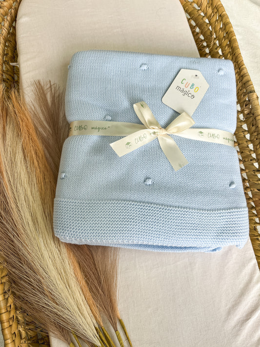 Manta de malha azul para bebé personalizável com nome