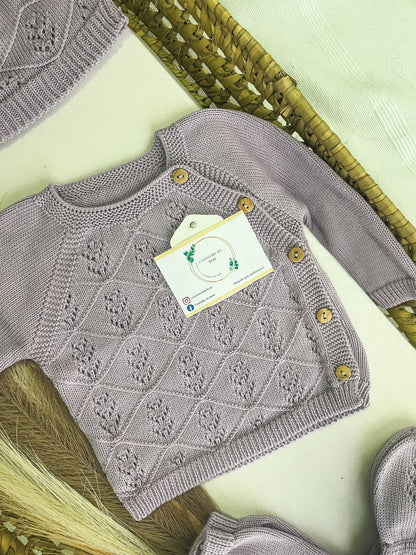 Conjunto de malha 3 peças bebé lavanda
