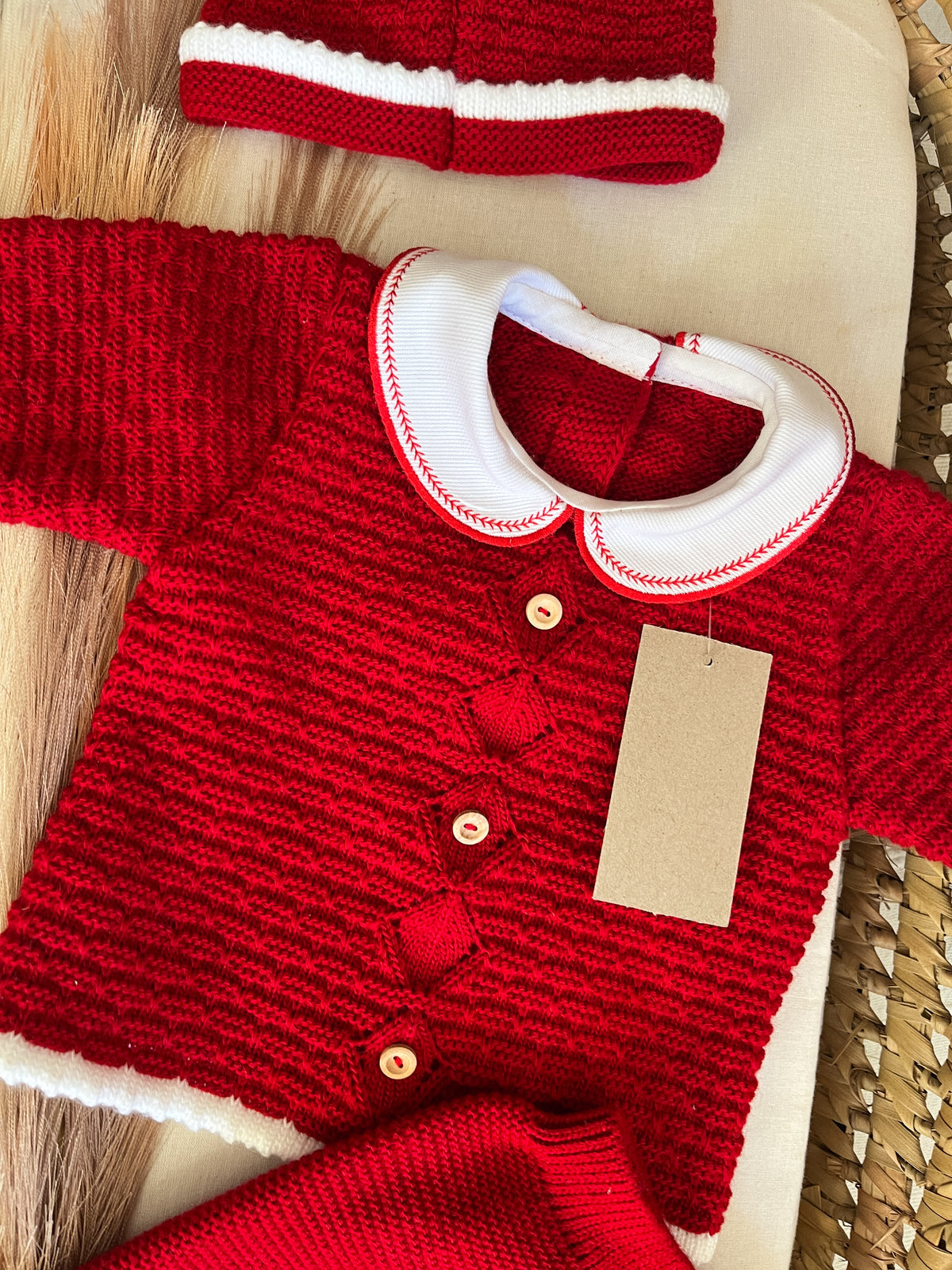 Conjunto de malha 3 peças bebé vermelho