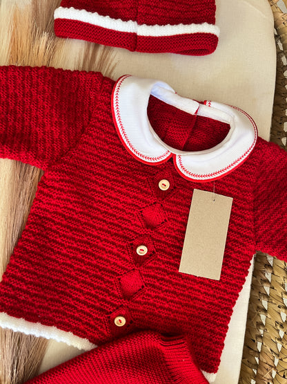 Conjunto de malha 3 peças bebé vermelho