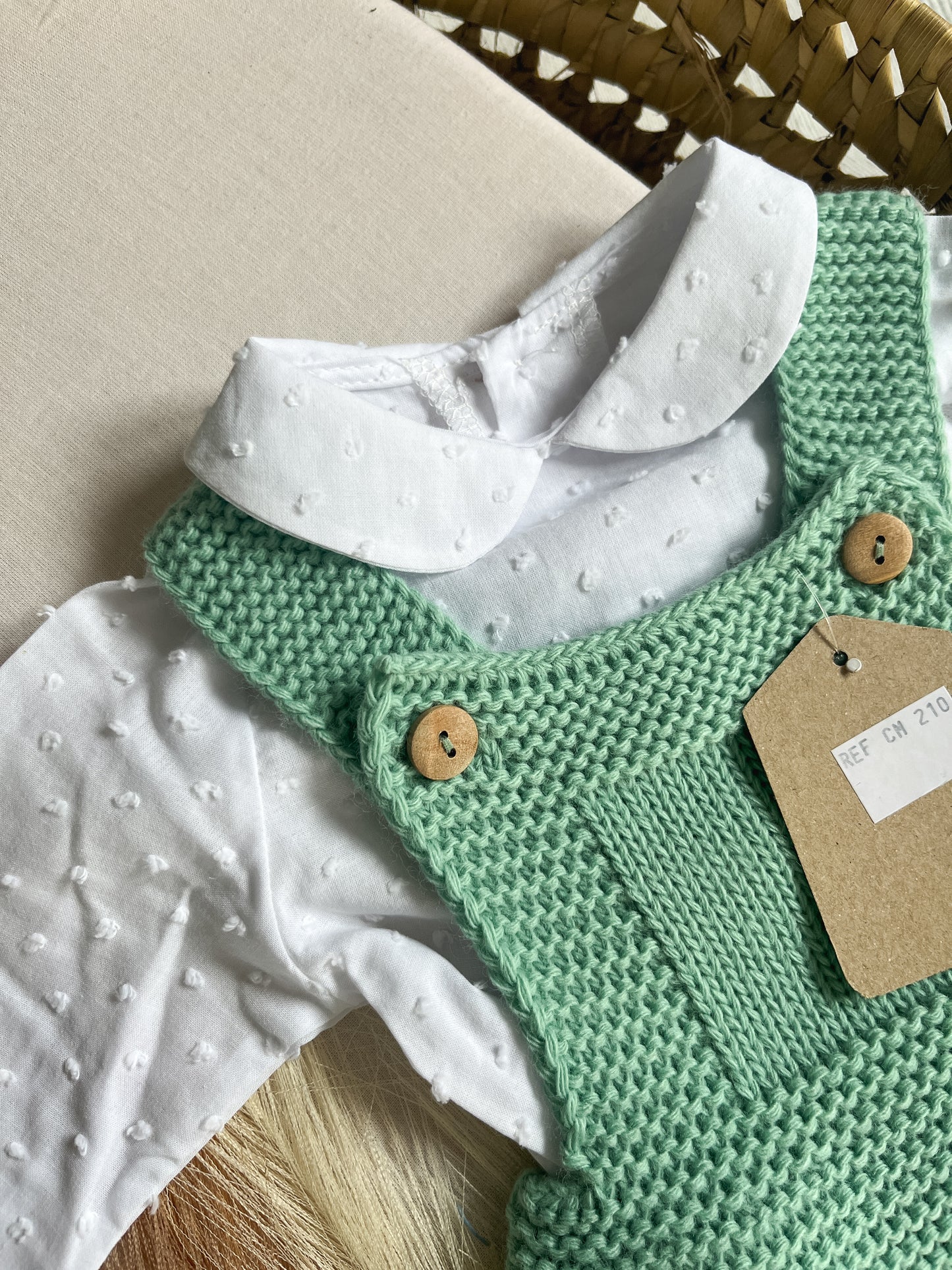 Conjunto de malha de 3 peças bebé verde água