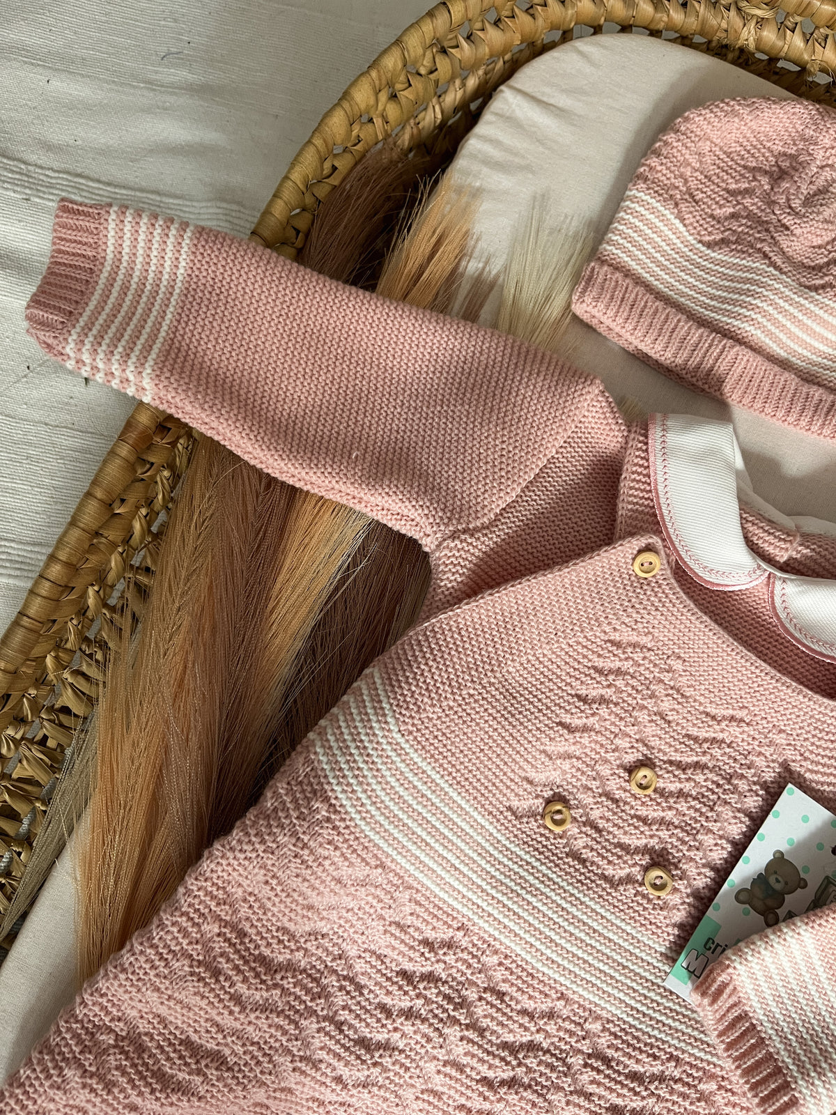 Conjunto de malha 3 peças bebé rosa