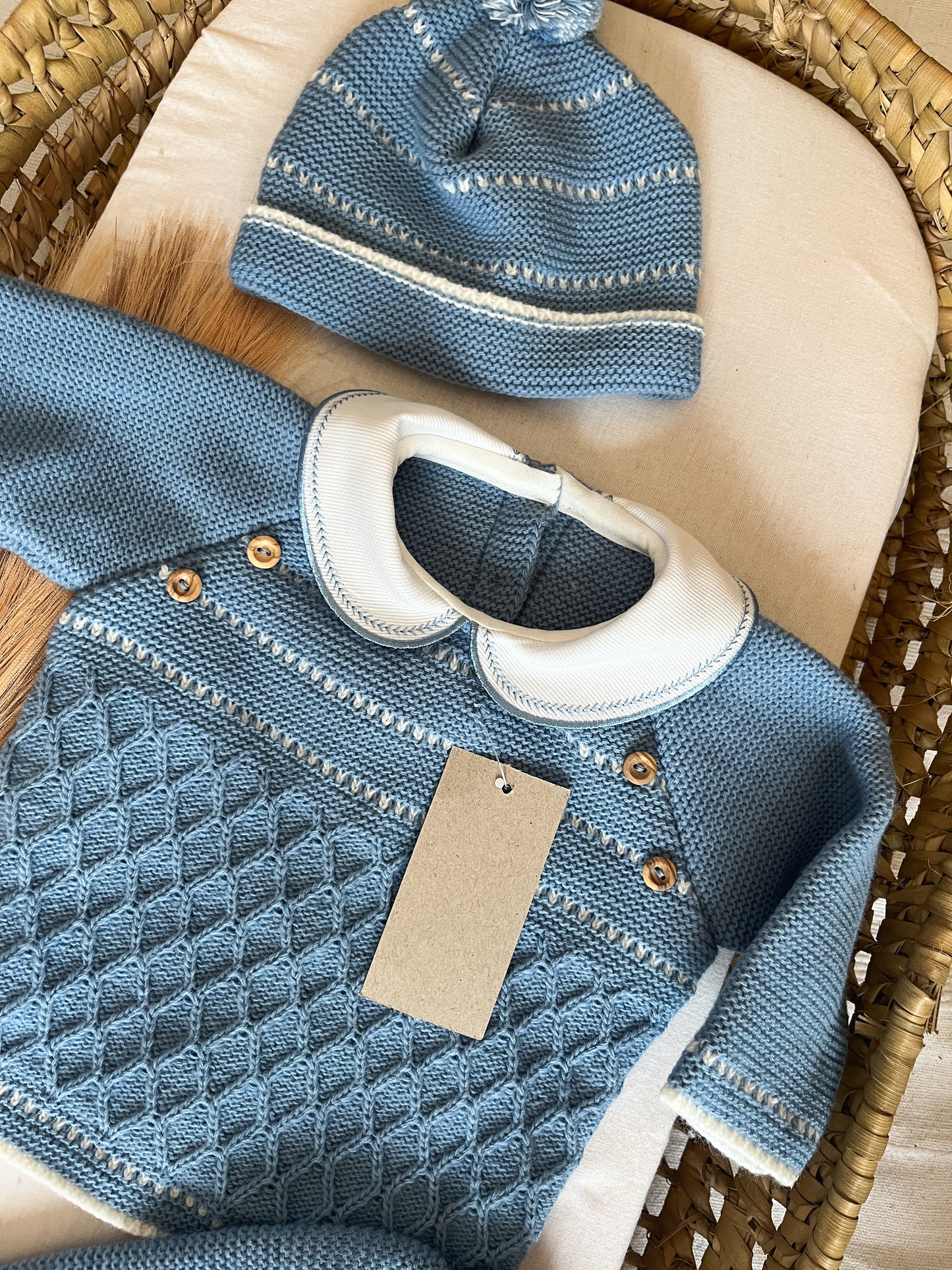 Conjunto de malha 3 peças bebé azul