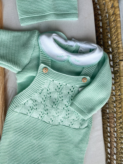 Conjunto de malha bebé 3 peças verde água